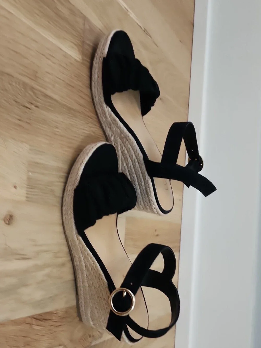 LC Lauren Conrad Black Espadrille Wedge Sandals with Ruched Front